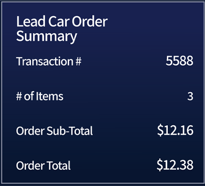 zoom-nitro-timer-evd-pos-geo-fencing A lead car order summary with the number of items and transaction totals.
