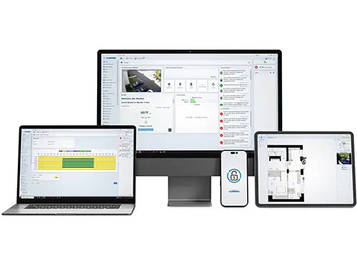 A laptop, tablet and desktop computer are all connected to each other.