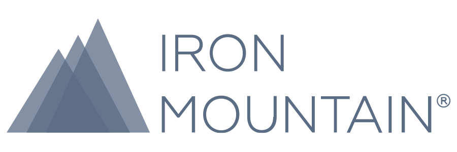 A green background with the words iron mountain written in blue.