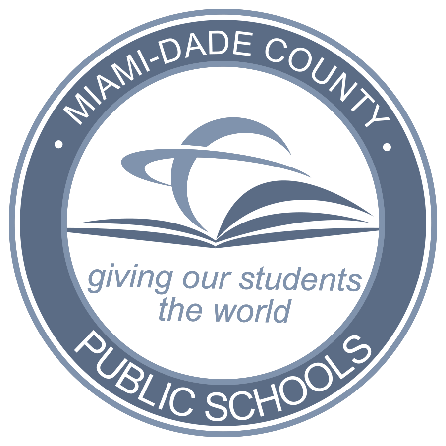 A blue and white logo for giving our students the world.