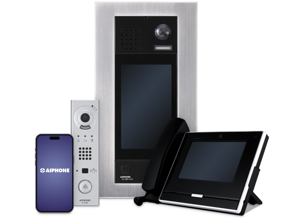 A phone, tablet and a video door phone.