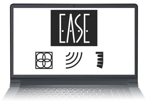 A laptop with the word ease written on it.